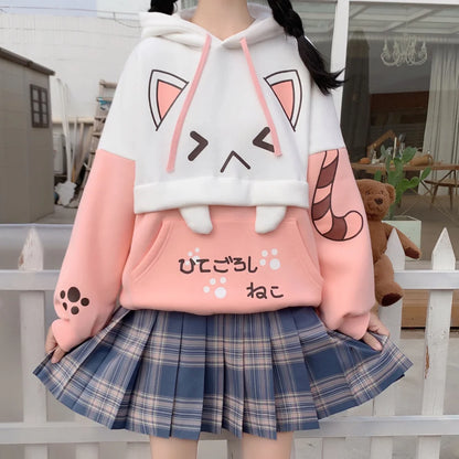 Moletom Harajuku Kawaii - Anime com Estampa de Gato, Manga Longa, Algodão e Fleece, Térmico e Aconchegante para o Inverno, Estilo Y2K para Meninas