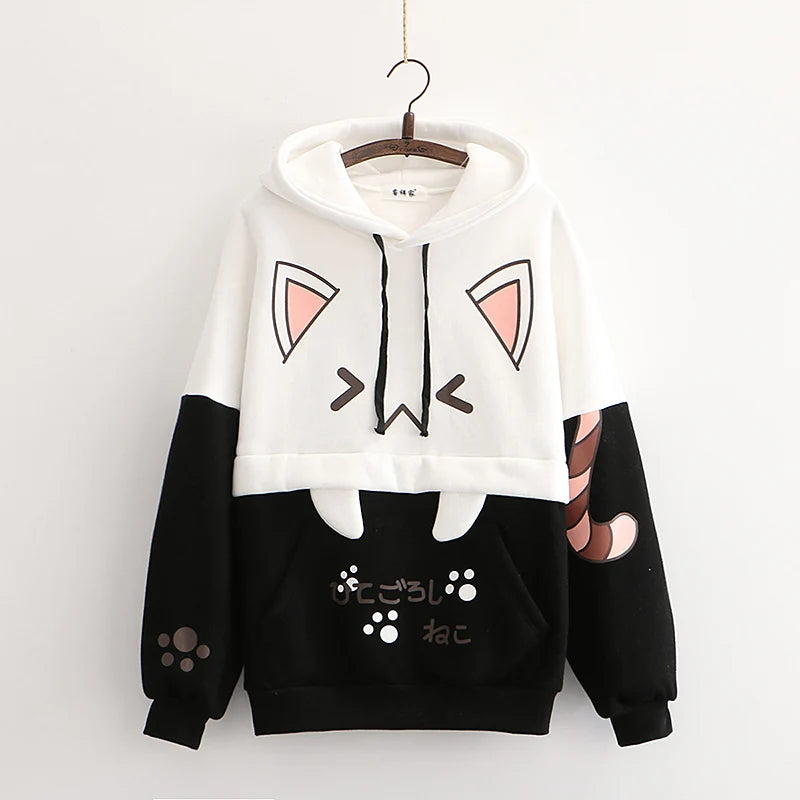 Moletom Harajuku Kawaii - Anime com Estampa de Gato, Manga Longa, Algodão e Fleece, Térmico e Aconchegante para o Inverno, Estilo Y2K para Meninas