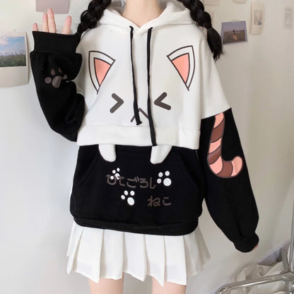 Moletom Harajuku Kawaii - Anime com Estampa de Gato, Manga Longa, Algodão e Fleece, Térmico e Aconchegante para o Inverno, Estilo Y2K para Meninas