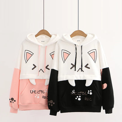 Moletom Harajuku Kawaii - Anime com Estampa de Gato, Manga Longa, Algodão e Fleece, Térmico e Aconchegante para o Inverno, Estilo Y2K para Meninas