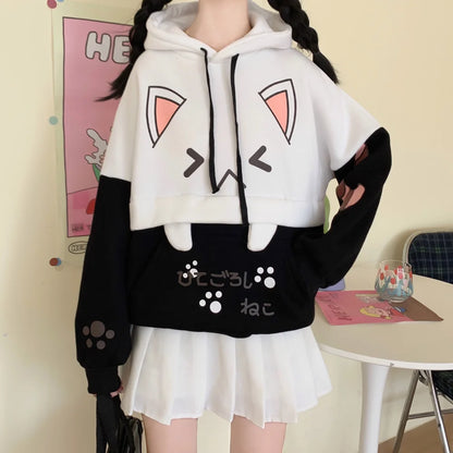 Moletom Harajuku Kawaii - Anime com Estampa de Gato, Manga Longa, Algodão e Fleece, Térmico e Aconchegante para o Inverno, Estilo Y2K para Meninas