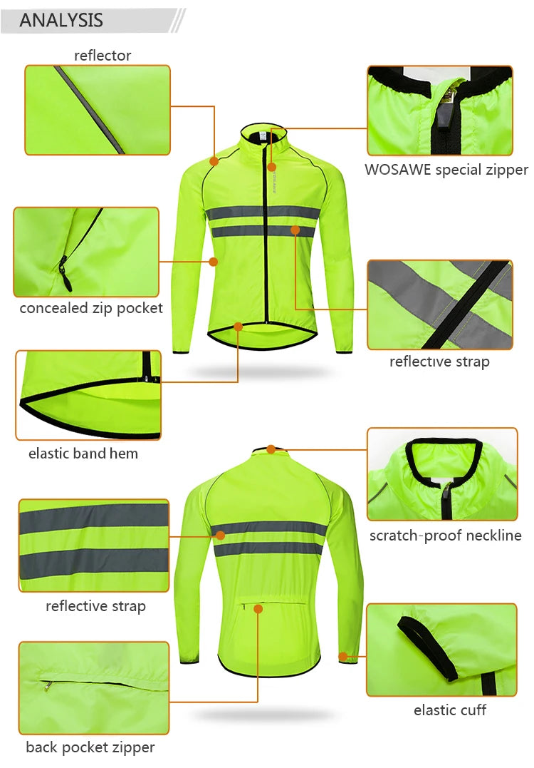 Jaqueta de Ciclismo Masculina WOSAWE, Windbreaker, Manga Longa, MTB, Resistente à Água, Jaqueta de Bicicleta, Roupa Esportiva