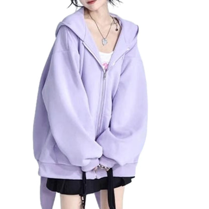 Casaco Feminino de Manga Longa Oversized com Capô de Orelhas de Coelho, Moletom com Zíper