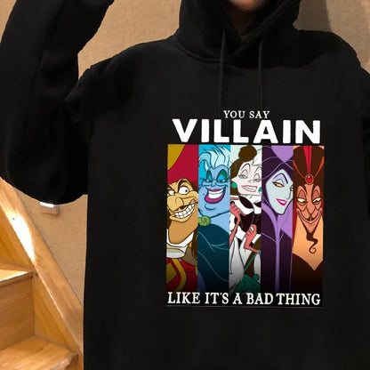 Moletom Feminino com Estampa Gráfica Disney - Moda Nova, Vilões "Bad Girl" Se Divertem Mais, Tops 90s Harajuku, Roupas Góticas com Capô