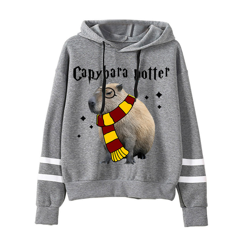 Capybara Potter Hoodies para Mulheres, Manga Longa, Casuais, Esportivos, Harajuku, Suéteres Vintage com Estampa de Capivara para Primavera