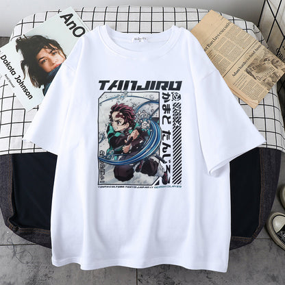 Camiseta Estilo Kawaii Hunter para Meninos e Meninas, T-shirt Killua, Gola Careca, Modelagem Confortável, Camiseta Anime Oversized Manga Curta