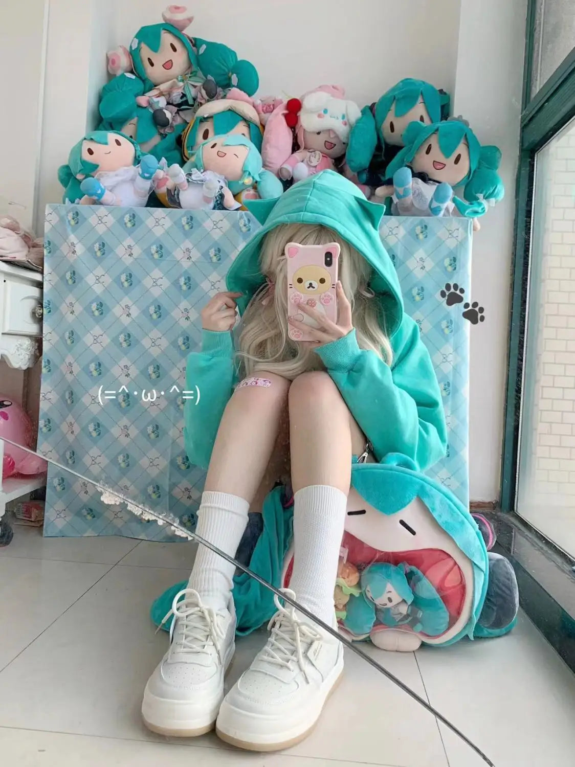 HOUZHOU Harajuku Kawaii Estilo Y2k Moletins Mulheres 2023 Estilo Japonês Com Orelhas de Gato Zíper Oversized Sweatshirts Jaqueta com Capô