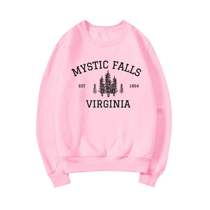 Moletom Unisex Mystic Falls Virginia - Sweatshirt Fan de Vampire, Estilo Salvatore Brothers, Manga Longa, Casual e Confortável