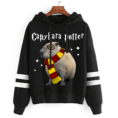 Capybara Potter Hoodies para Mulheres, Manga Longa, Casuais, Esportivos, Harajuku, Suéteres Vintage com Estampa de Capivara para Primavera