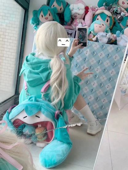 HOUZHOU Harajuku Kawaii Estilo Y2k Moletins Mulheres 2023 Estilo Japonês Com Orelhas de Gato Zíper Oversized Sweatshirts Jaqueta com Capô