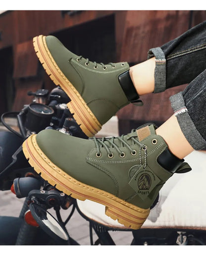 Botas Masculinas de Moda, Botas de Motocicleta Impermeáveis, Botas de Couro para o Inverno, Botas Plataforma de Amarrar, Novas Botas de Cano Alto para Homens.