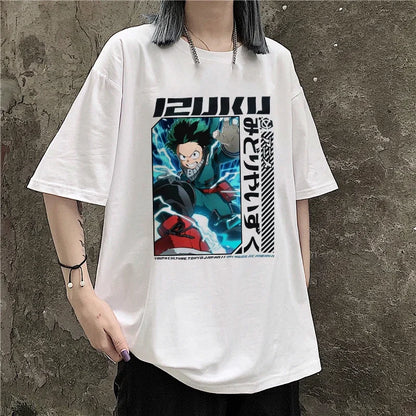 Camiseta Estilo Kawaii Hunter para Meninos e Meninas, T-shirt Killua, Gola Careca, Modelagem Confortável, Camiseta Anime Oversized Manga Curta