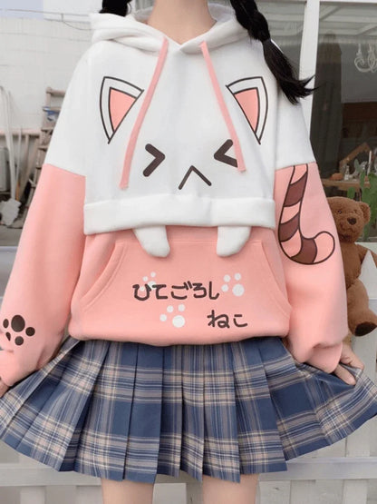 Moletom Harajuku Kawaii - Anime com Estampa de Gato, Manga Longa, Algodão e Fleece, Térmico e Aconchegante para o Inverno, Estilo Y2K para Meninas