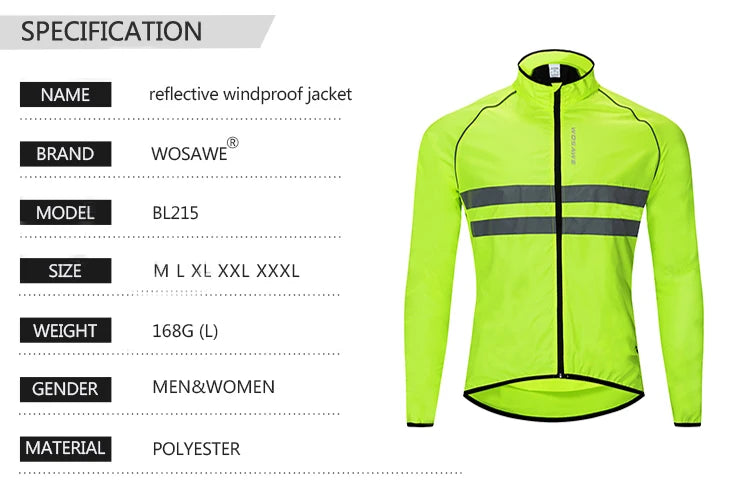 Jaqueta de Ciclismo Masculina WOSAWE, Windbreaker, Manga Longa, MTB, Resistente à Água, Jaqueta de Bicicleta, Roupa Esportiva