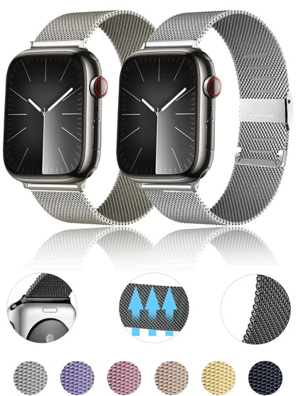 Pulseira Milanese Loop para Apple Watch - Compatível com Ultra 2, Series 10, 9, 8, 7, 6, 5 SE - Bandas de 49mm a 40mm