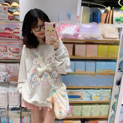 Outono Doce Y2k Estético Moletons Soltos para Mulheres, Estampa de Cartoons Kawaii, Suéteres Casuais Japoneses Harajuku Pullover Sudaderas