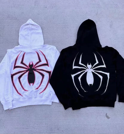 Moletom Y2K Masculino com Estampa de Aranha - Jaqueta Casual com Capô, Zíper, Manga Longa e Estilo Harajuku