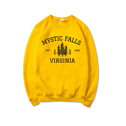 Moletom Unisex Mystic Falls Virginia - Sweatshirt Fan de Vampire, Estilo Salvatore Brothers, Manga Longa, Casual e Confortável