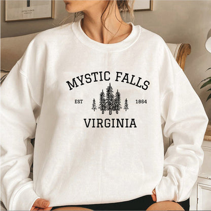 Moletom Unisex Mystic Falls Virginia - Sweatshirt Fan de Vampire, Estilo Salvatore Brothers, Manga Longa, Casual e Confortável