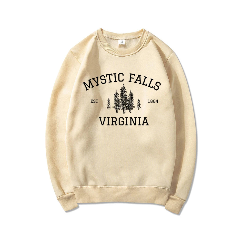 Moletom Unisex Mystic Falls Virginia - Sweatshirt Fan de Vampire, Estilo Salvatore Brothers, Manga Longa, Casual e Confortável