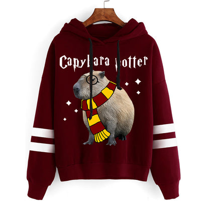 Capybara Potter Hoodies para Mulheres, Manga Longa, Casuais, Esportivos, Harajuku, Suéteres Vintage com Estampa de Capivara para Primavera