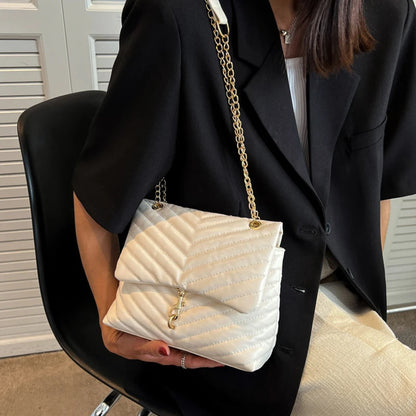 Bolsa Transversal com Corrente para Mulheres – Moda 2024, Estilo Casual, Grande Capacidade e Estampa Listrada