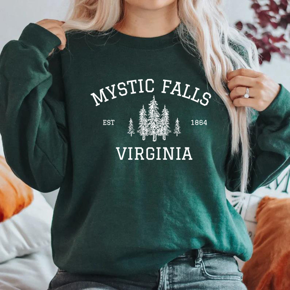 Moletom Unisex Mystic Falls Virginia - Sweatshirt Fan de Vampire, Estilo Salvatore Brothers, Manga Longa, Casual e Confortável