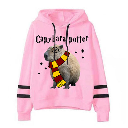 Capybara Potter Hoodies para Mulheres, Manga Longa, Casuais, Esportivos, Harajuku, Suéteres Vintage com Estampa de Capivara para Primavera