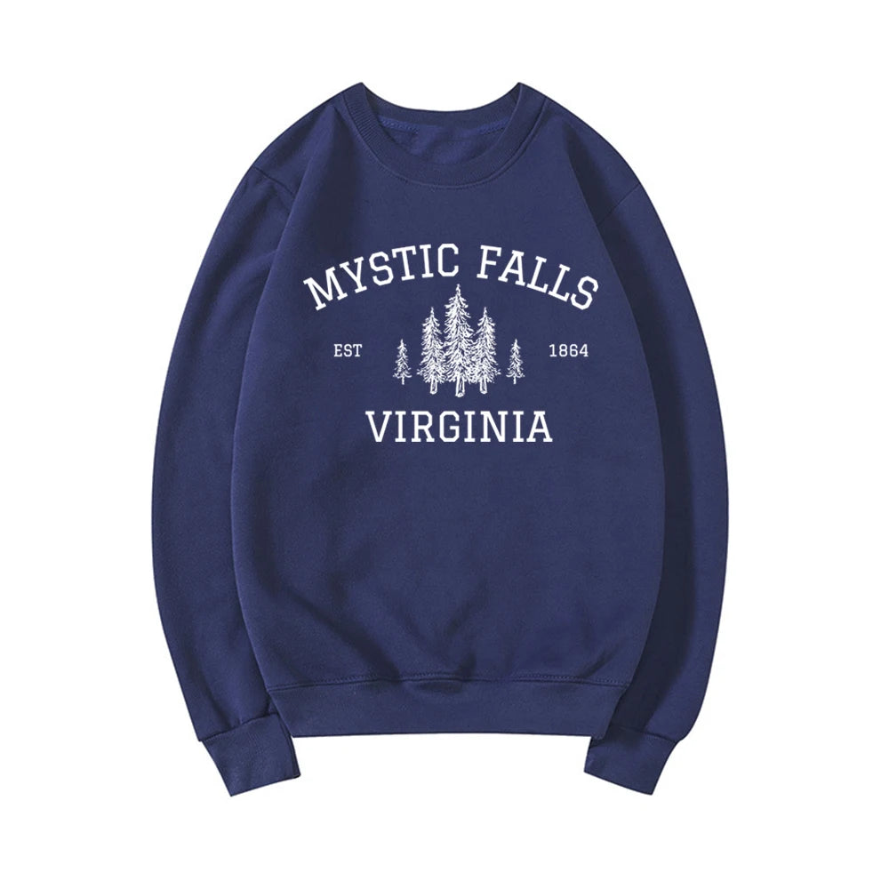 Moletom Unisex Mystic Falls Virginia - Sweatshirt Fan de Vampire, Estilo Salvatore Brothers, Manga Longa, Casual e Confortável