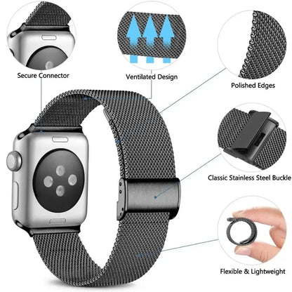 Pulseira Milanese Loop para Apple Watch - Compatível com Ultra 2, Series 10, 9, 8, 7, 6, 5 SE - Bandas de 49mm a 40mm