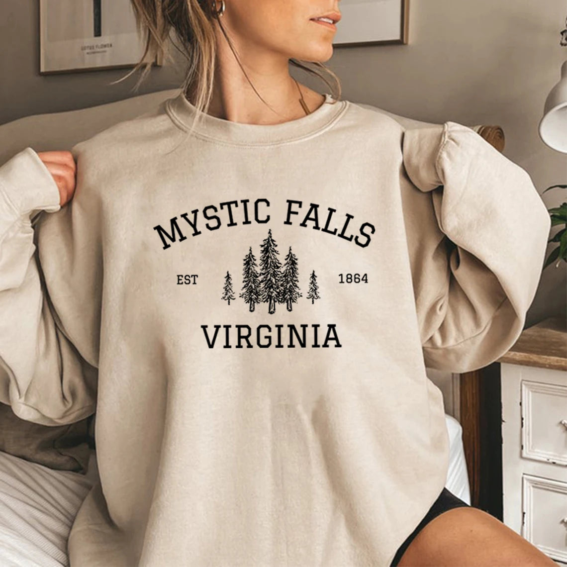 Moletom Unisex Mystic Falls Virginia - Sweatshirt Fan de Vampire, Estilo Salvatore Brothers, Manga Longa, Casual e Confortável