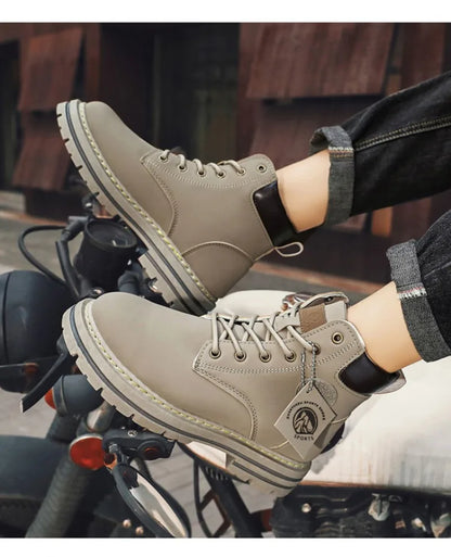 Botas Masculinas de Moda, Botas de Motocicleta Impermeáveis, Botas de Couro para o Inverno, Botas Plataforma de Amarrar, Novas Botas de Cano Alto para Homens.