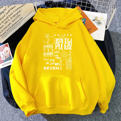 Moletom Unisex JungKook Golden Hoodie - Harajuku, Estilo Vintage, Outono/Inverno, Inspirado em "Standing Next To You"