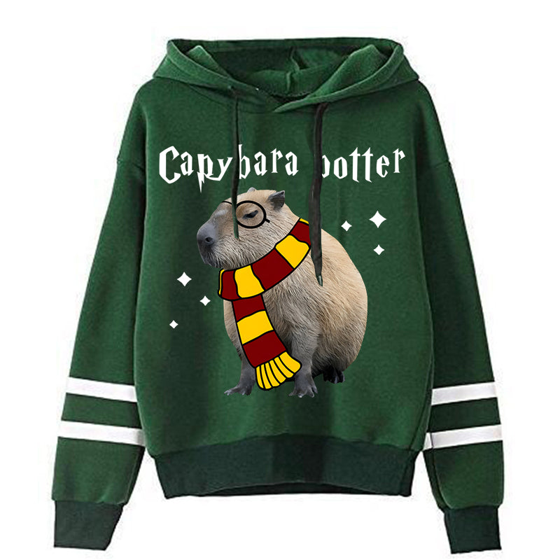 Capybara Potter Hoodies para Mulheres, Manga Longa, Casuais, Esportivos, Harajuku, Suéteres Vintage com Estampa de Capivara para Primavera