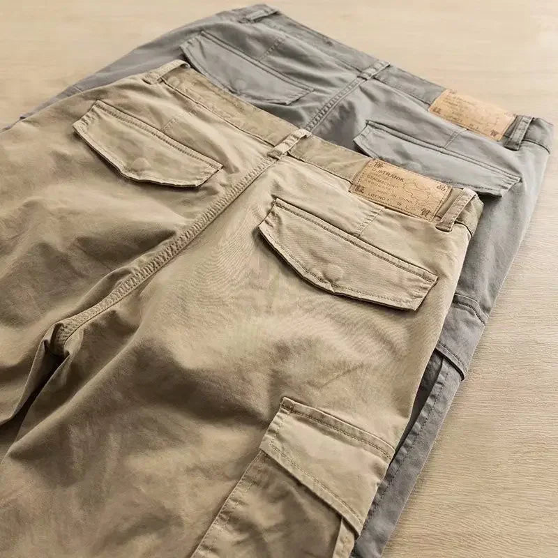 Calças Masculinas Cargo, Roupas de Trabalho Outono, Calças Khaki Masculinas em Nylon, Tamanho Grande, Design Fashion Emo Y2K, Calças Longas Baggy.