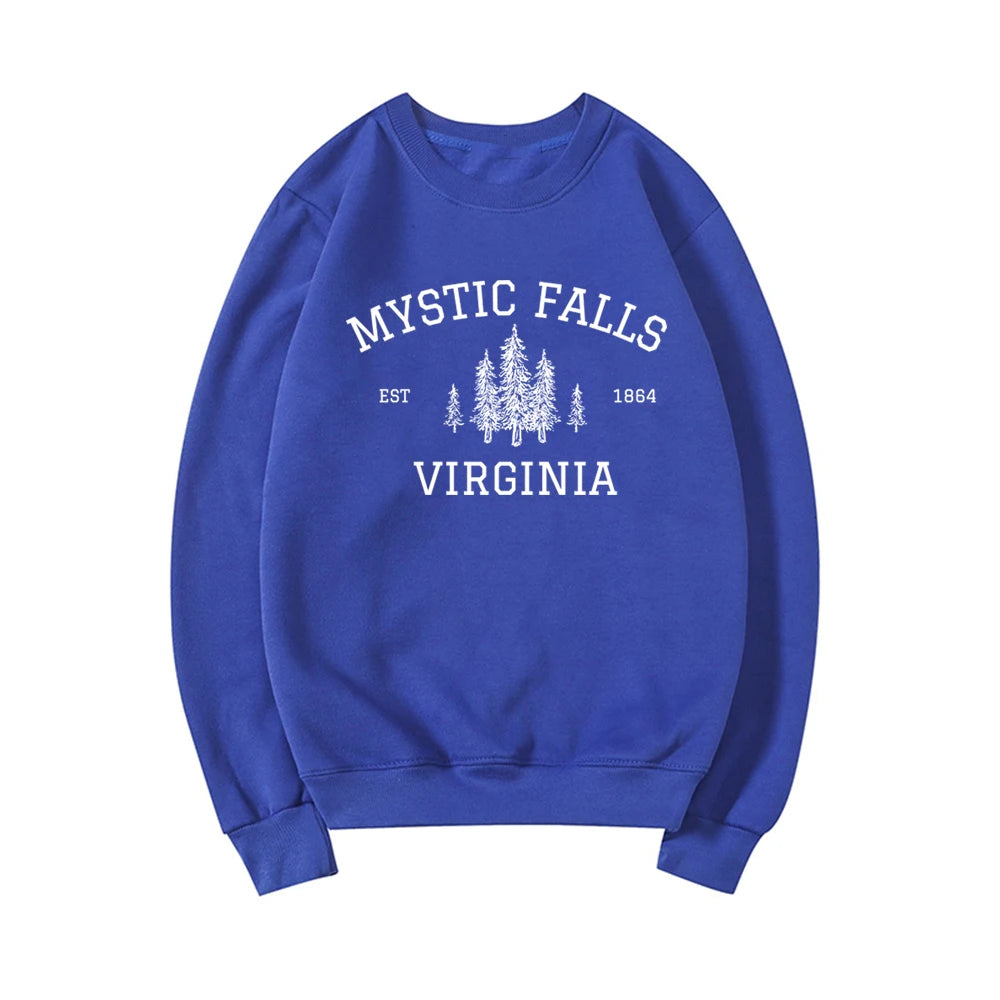 Moletom Unisex Mystic Falls Virginia - Sweatshirt Fan de Vampire, Estilo Salvatore Brothers, Manga Longa, Casual e Confortável