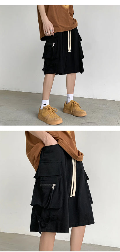 Shorts Cargo Masculino High Street, Diário, Com Vários Bolsos, Comprimento até o Joelho, Estilo Jovem e Popular, Moda Americana para Adolescentes